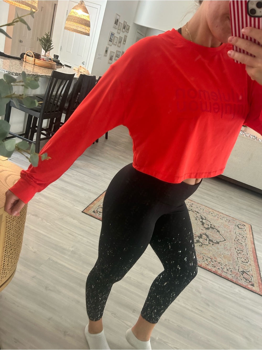 lululemon athletica Red Cropped Crew lightweight long sleeve